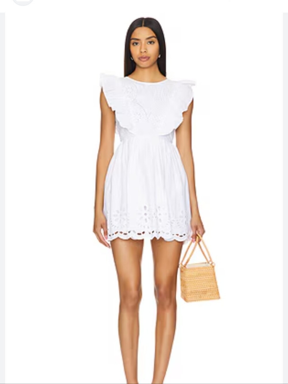 Revolve Tularosa Tess White Eyelet Ruffle Mini Dress Xs Cotton